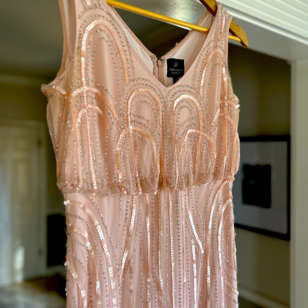 Adrianna Papell Blush Beaded Gown Excellent Condition